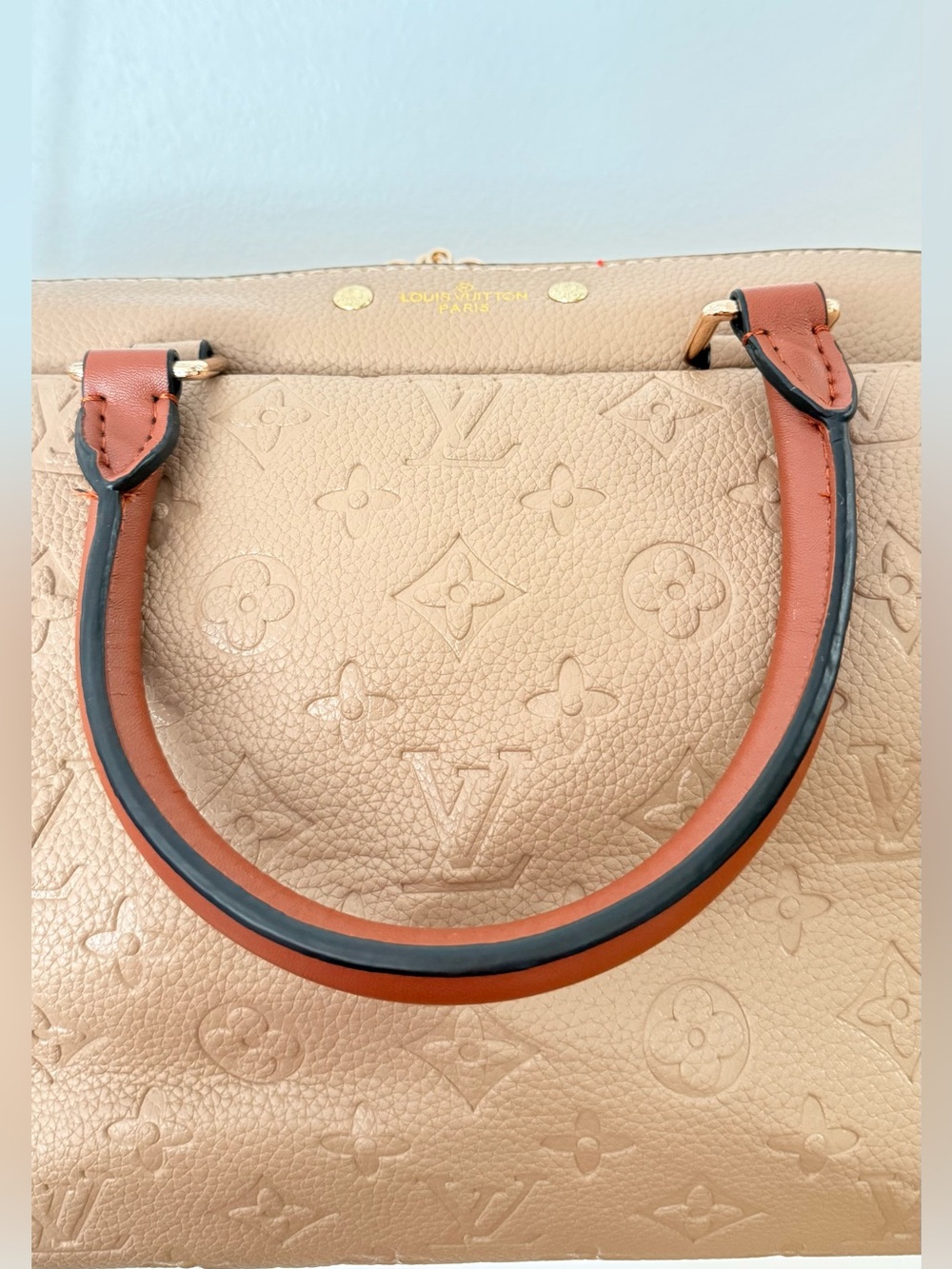 Beige Monogram Tote with Tan Handles Like New